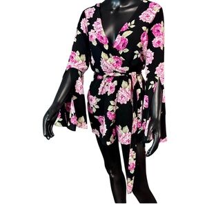 Lily Rose Black and Pink Floral Long Sleeve romper
